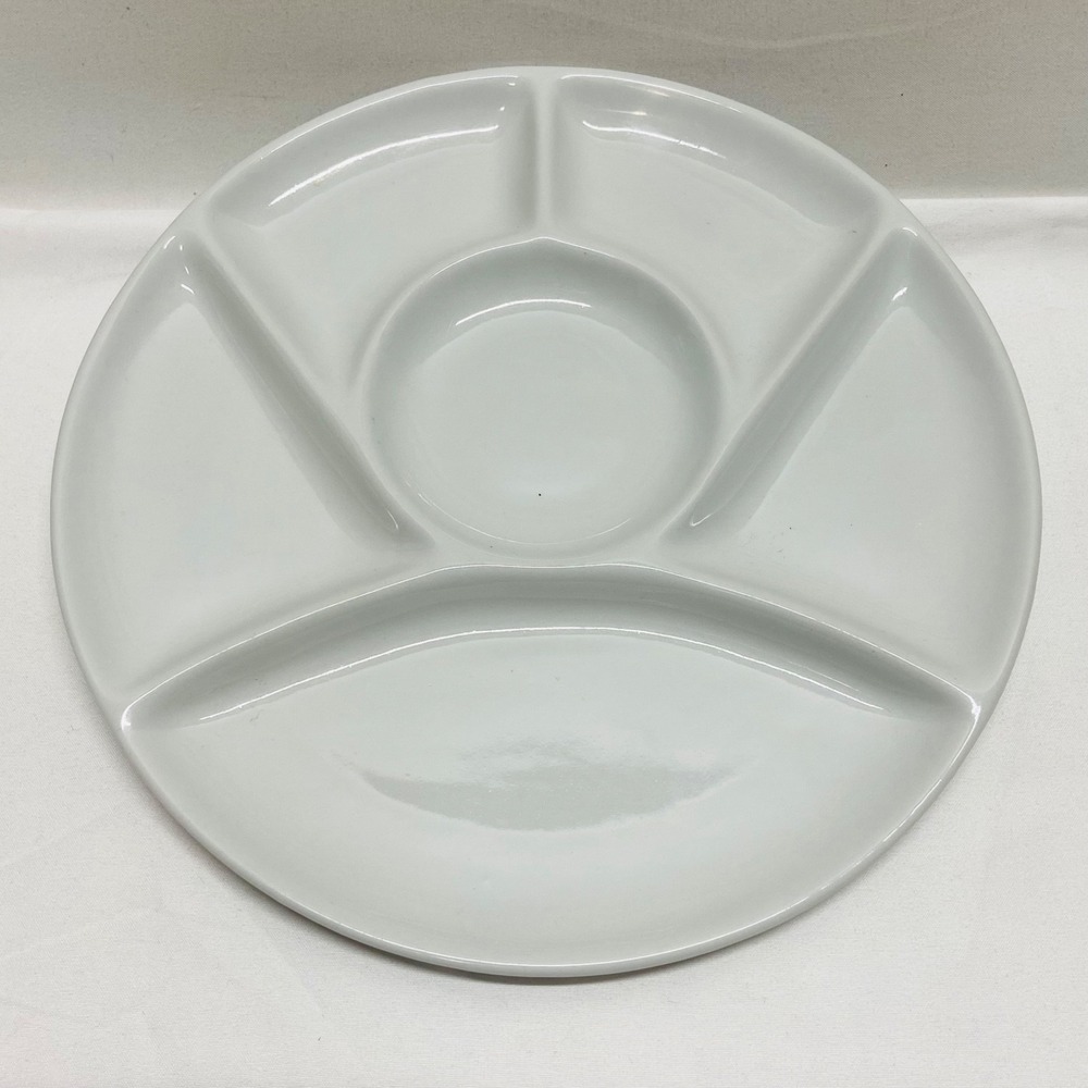 Vegetables Condiments Serving Tray Plate 9" White Ceramic Multi Section Dip Dish